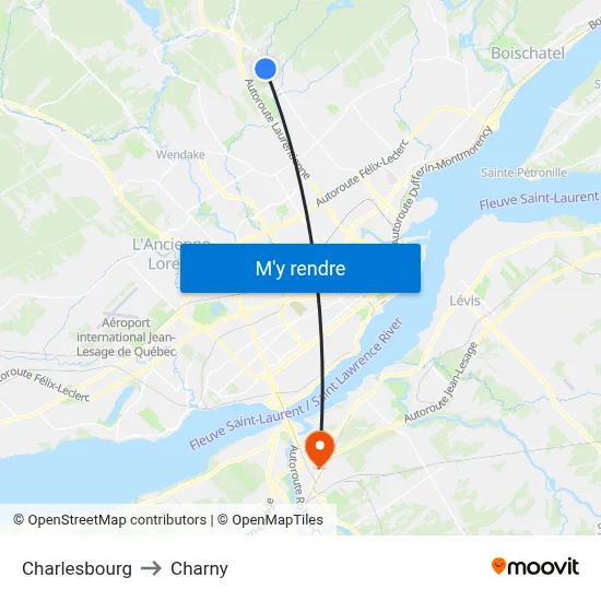 Charlesbourg to Charny map