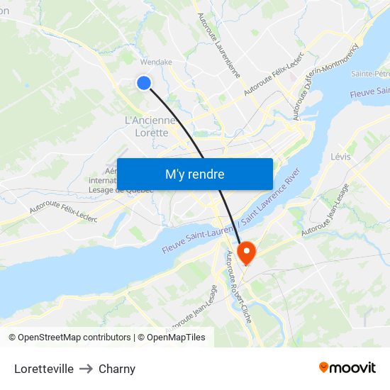 Loretteville to Charny map