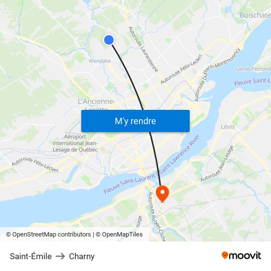 Saint-Émile to Charny map