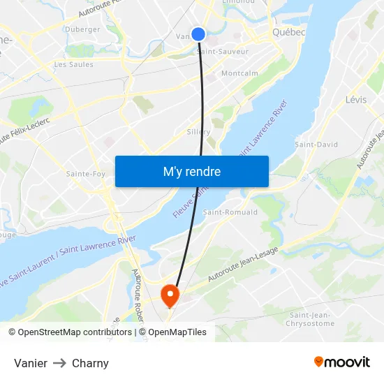 Vanier to Charny map