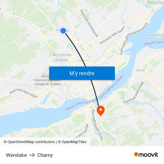 Wendake to Charny map