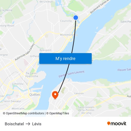 Boischatel to Lévis map