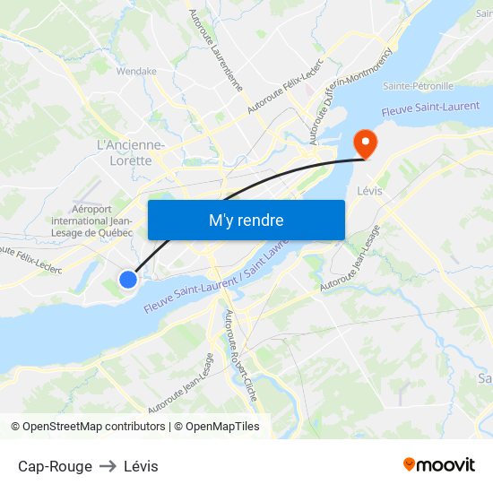 Cap-Rouge to Lévis map