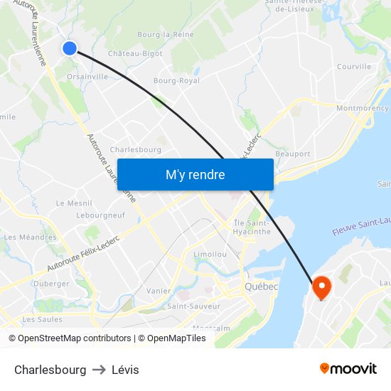 Charlesbourg to Lévis map