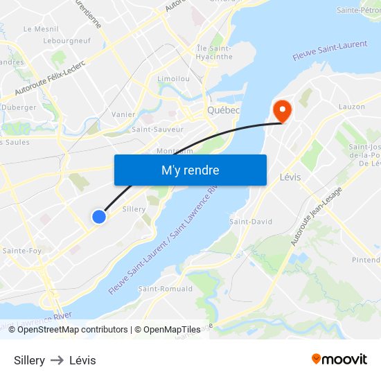 Sillery to Lévis map