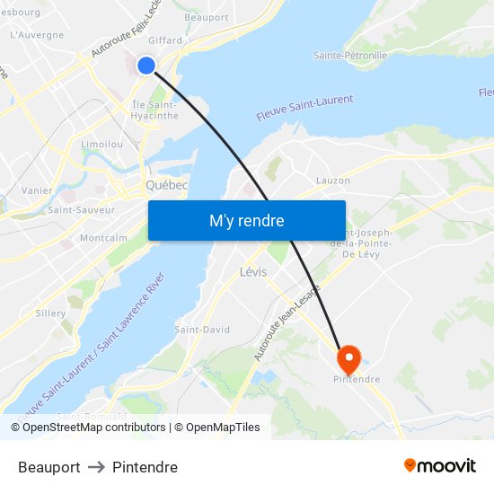 Beauport to Pintendre map