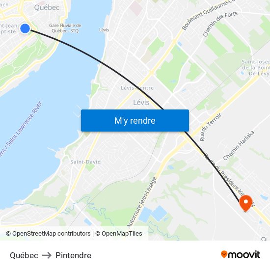 Québec to Pintendre map
