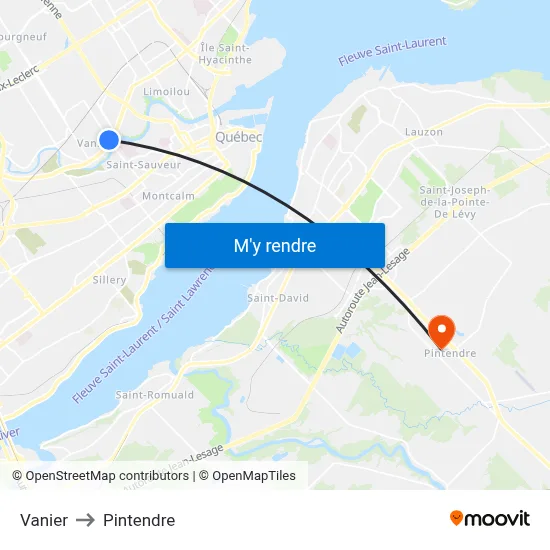 Vanier to Pintendre map