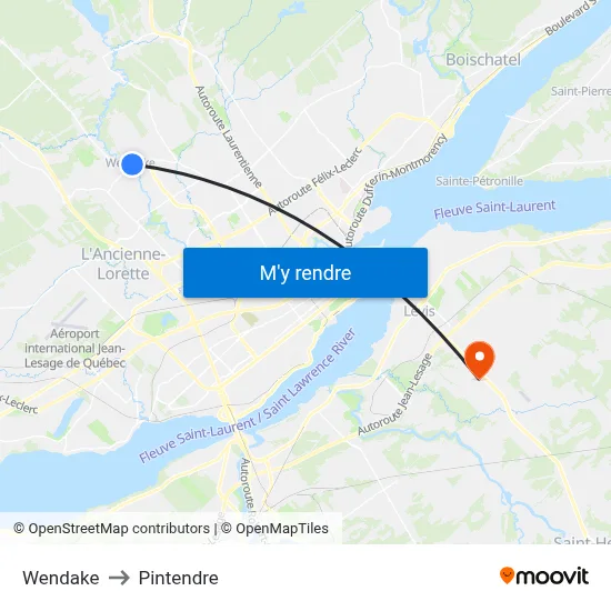 Wendake to Pintendre map