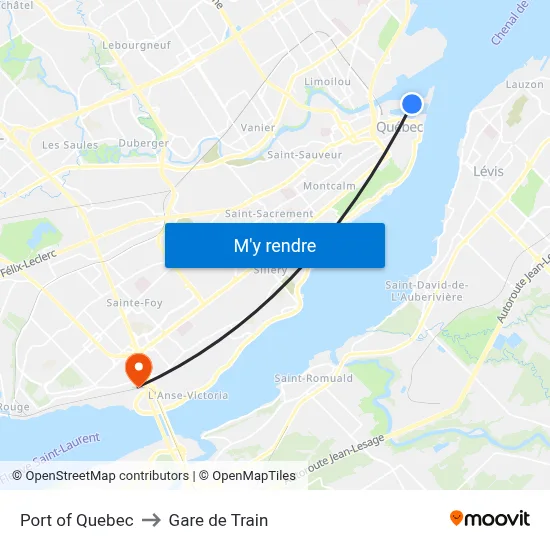 Port of Quebec to Gare de Train map