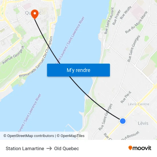 Station Lamartine to Old Quebec map