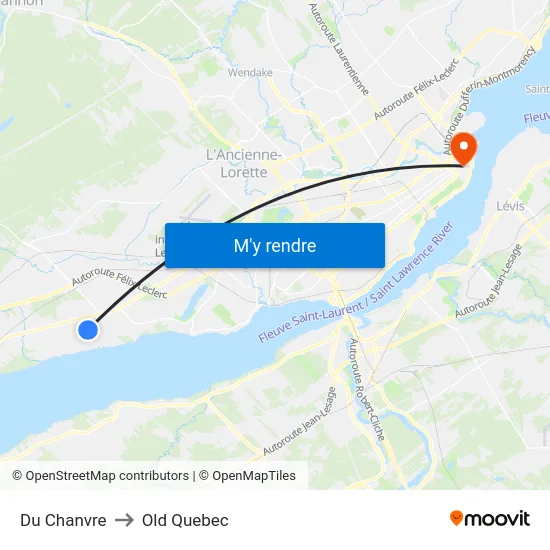 Du Chanvre to Old Quebec map