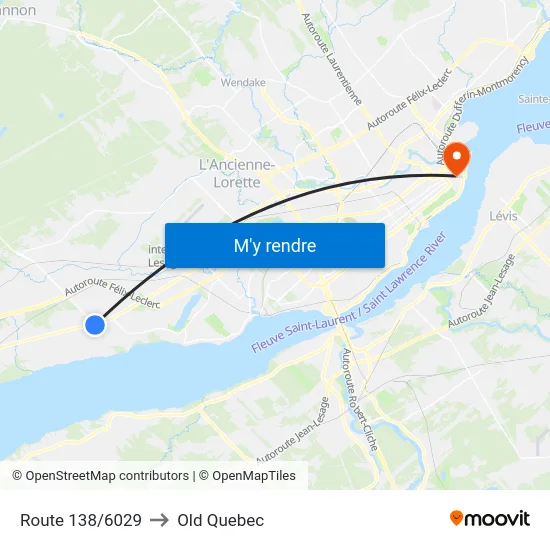 Route 138/6029 to Old Quebec map