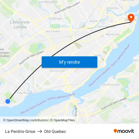 La Perdrix-Grise to Old Quebec map