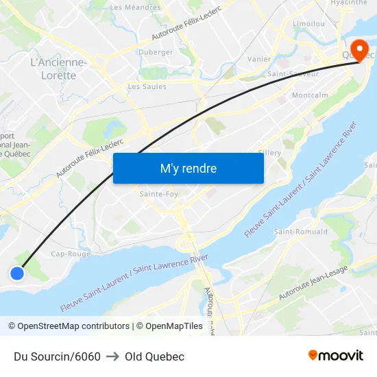 Du Sourcin/6060 to Old Quebec map