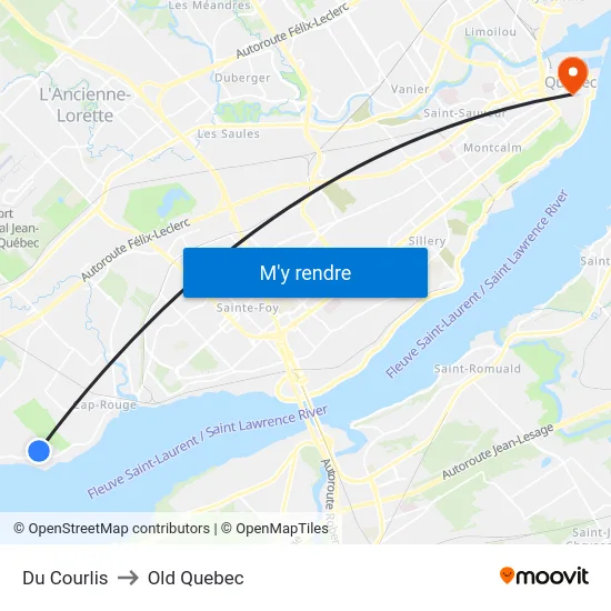 Du Courlis to Old Quebec map