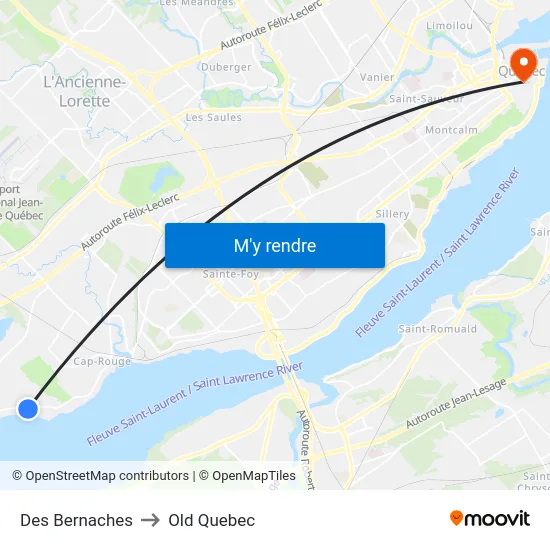 Des Bernaches to Old Quebec map
