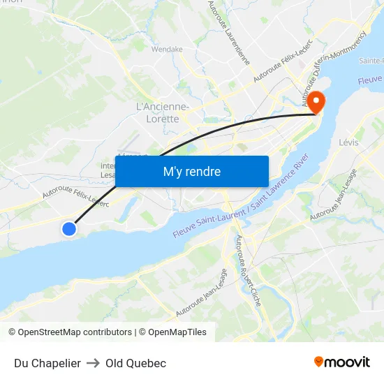 Du Chapelier to Old Quebec map