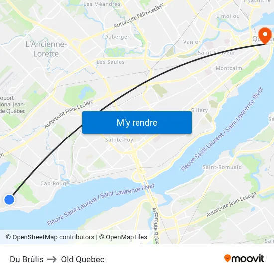 Du Brûlis to Old Quebec map