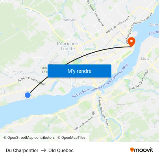 Du Charpentier to Old Quebec map