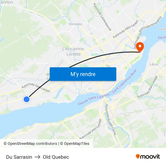 Du Sarrasin to Old Quebec map