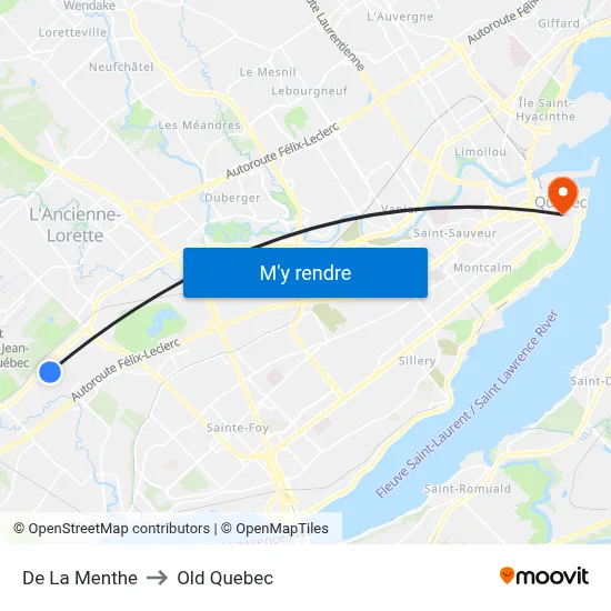 De La Menthe to Old Quebec map