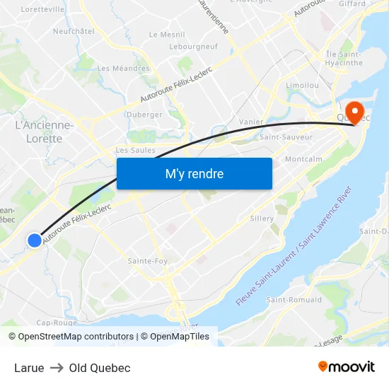 Larue to Old Quebec map