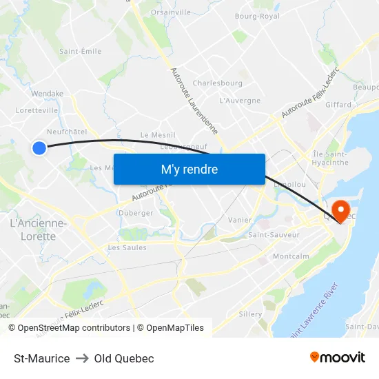 St-Maurice to Old Quebec map