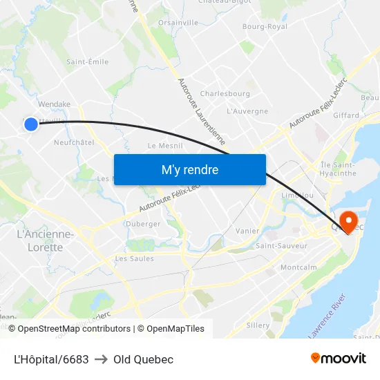 L'Hôpital/6683 to Old Quebec map