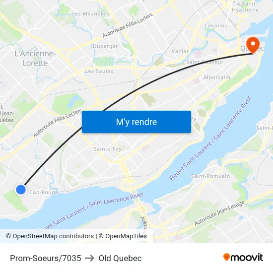 Prom-Soeurs/7035 to Old Quebec map