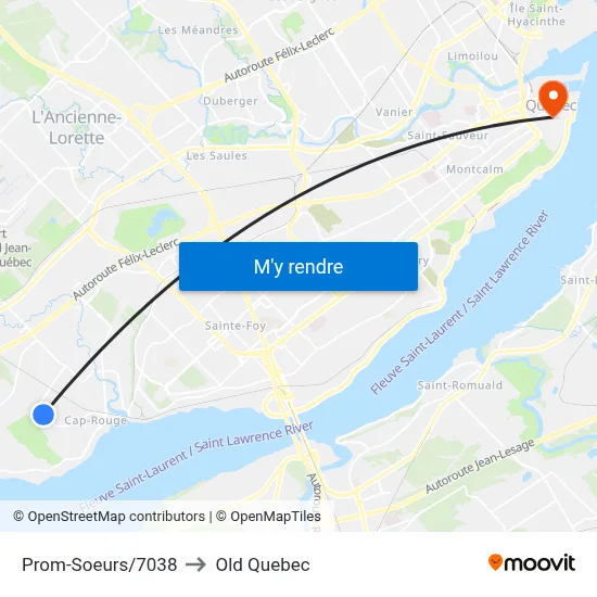 Prom-Soeurs/7038 to Old Quebec map