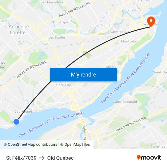 St-Félix/7039 to Old Quebec map