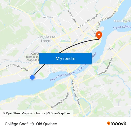 Collège Cndf to Old Quebec map