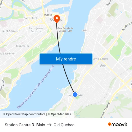Station Centre R.-Blais to Old Quebec map