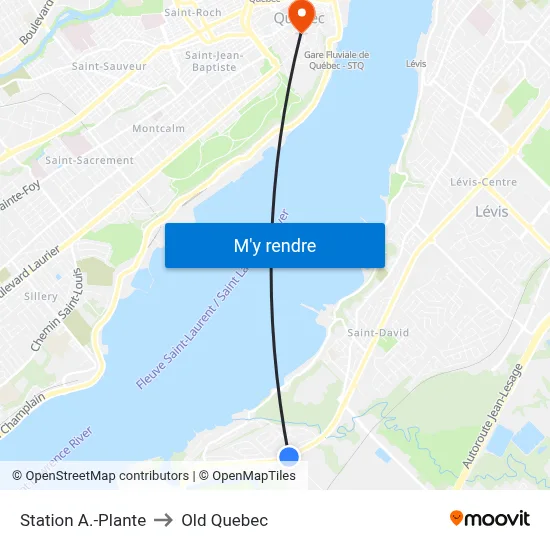 Station A.-Plante to Old Quebec map