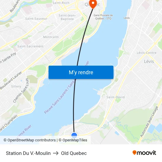 Station Du V.-Moulin to Old Quebec map