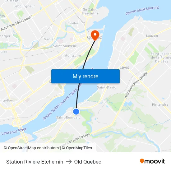 Station Rivière Etchemin to Old Quebec map