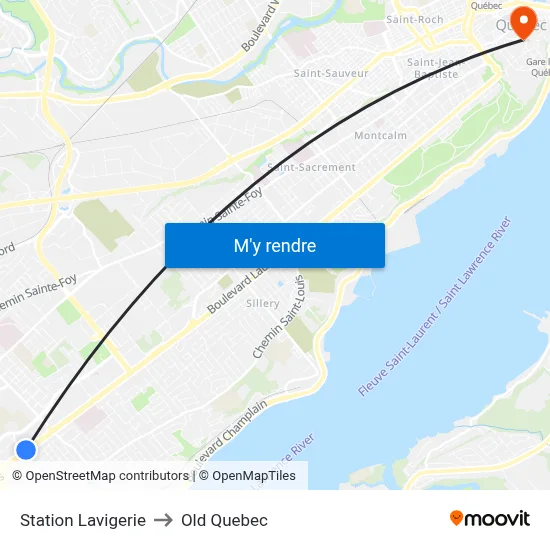 Station Lavigerie to Old Quebec map