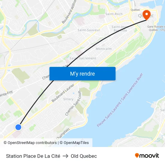 Station Place De La Cité to Old Quebec map