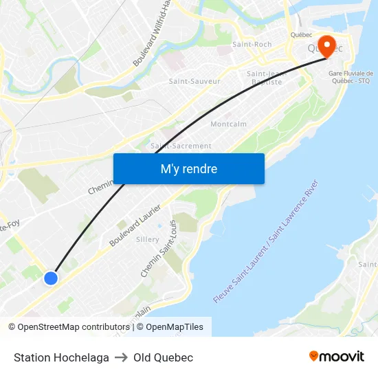 Station Hochelaga to Old Quebec map