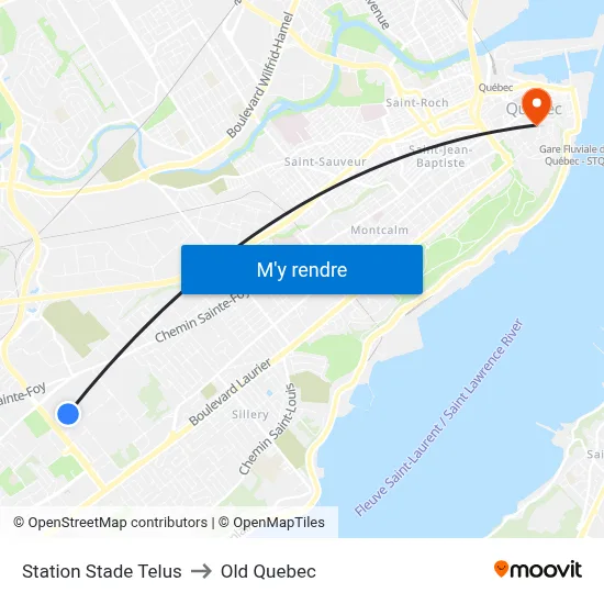 Station Stade Telus to Old Quebec map