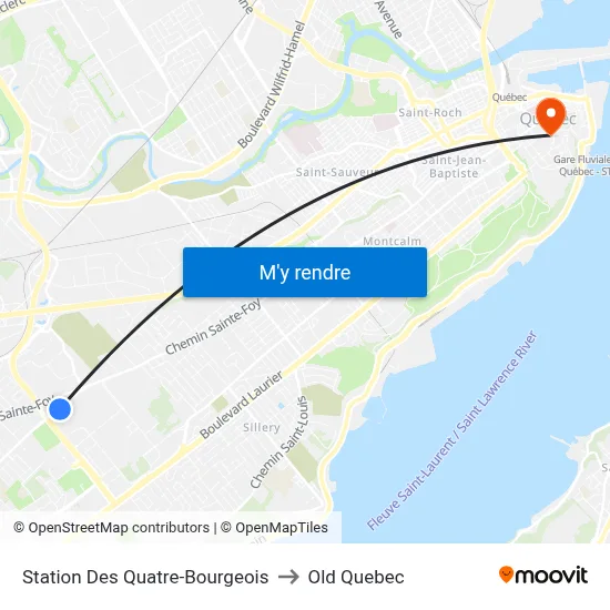 Station Des Quatre-Bourgeois to Old Quebec map