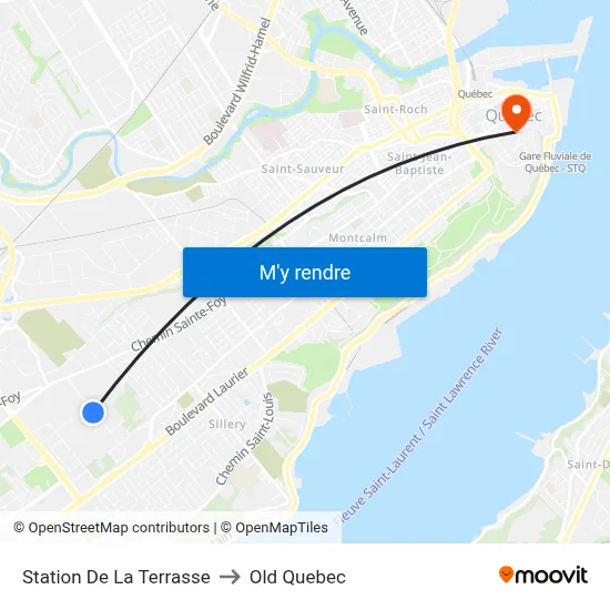 Station De La Terrasse to Old Quebec map