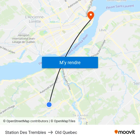 Station Des Trembles to Old Quebec map