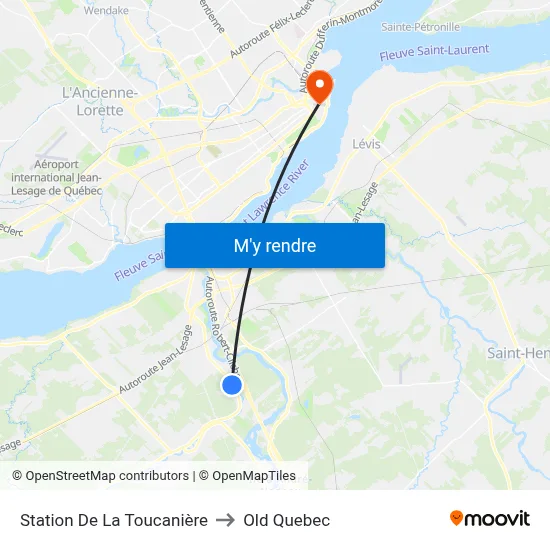 Station De La Toucanière to Old Quebec map