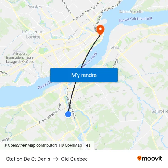 Station De St-Denis to Old Quebec map