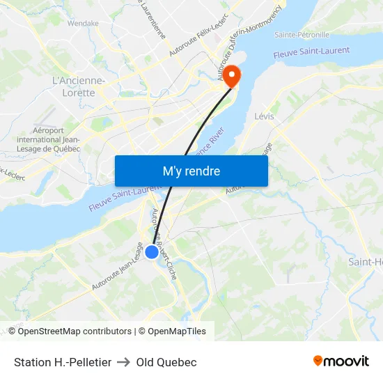 Station H.-Pelletier to Old Quebec map