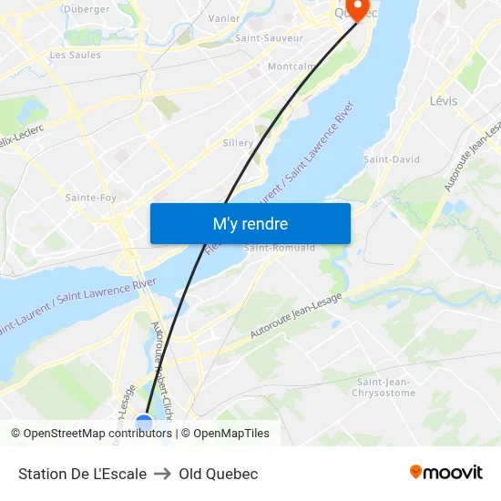 Station De L'Escale to Old Quebec map
