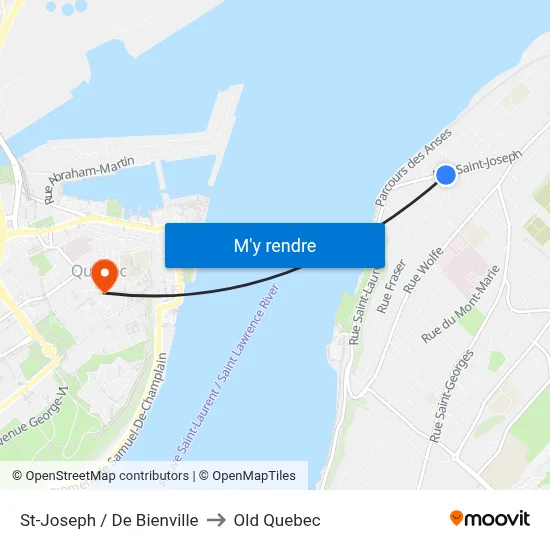 St-Joseph / De Bienville to Old Quebec map