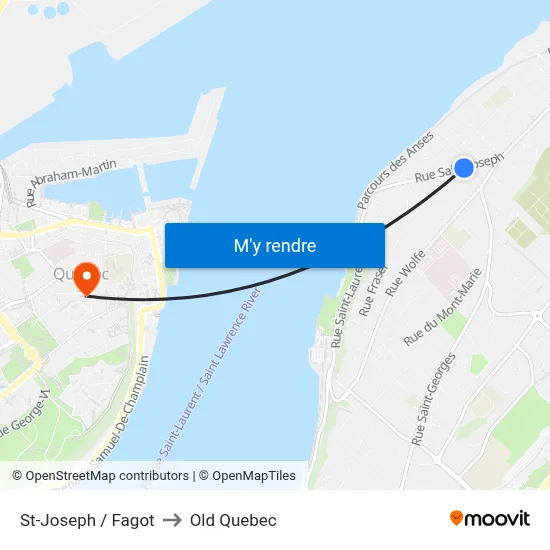 St-Joseph / Fagot to Old Quebec map
